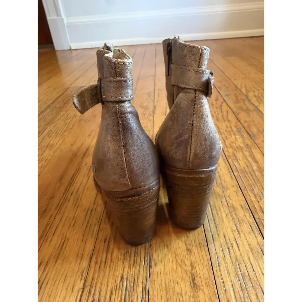 Bed Stu Womens Brn Leather Ankle Booties Block Heel sz 6